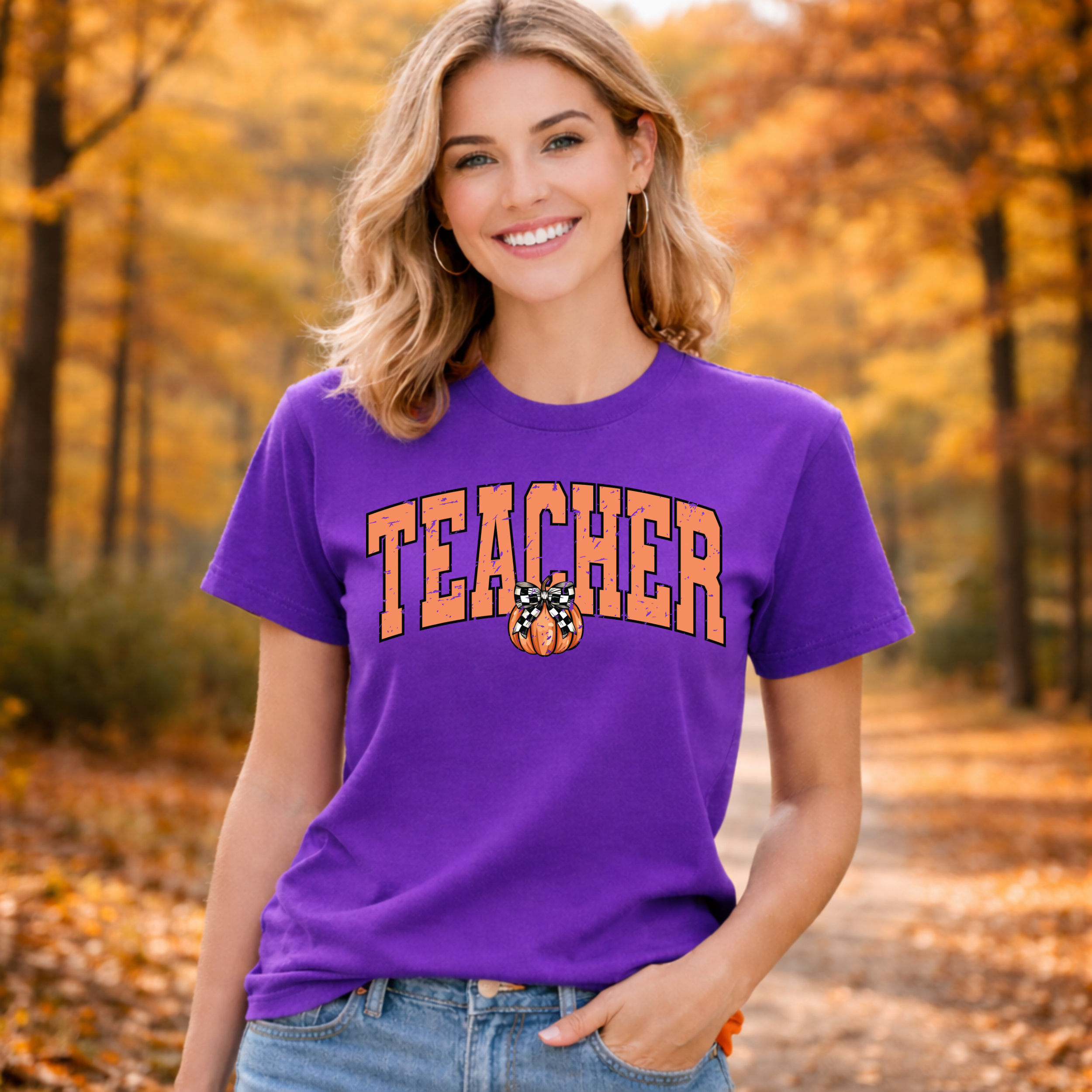 Distressed Pumpkin Teacher T-Shirt